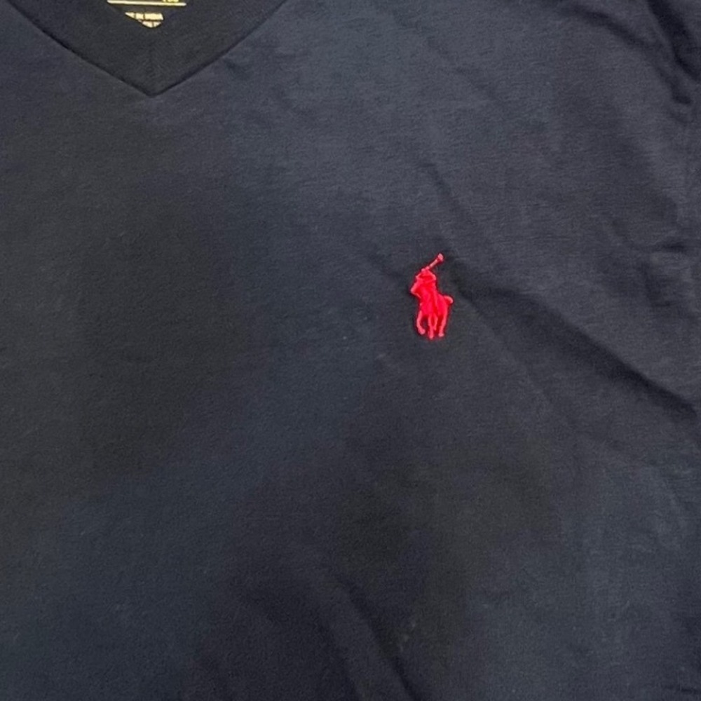 Polo Ralph Lauren Womens Black V-Neck Short Sleeve T-Shirt Red Pony Logo Size M - Picture 16 of 16